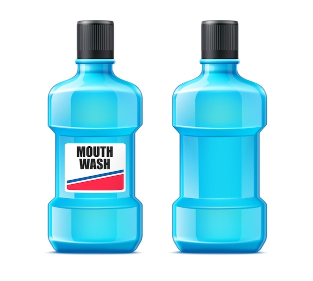 Realistic mouth wash liquid in plastic bottle . oral care. teeth cleaning product.