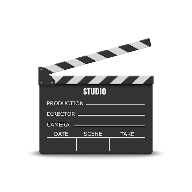 Realistic movie clapperboard on white