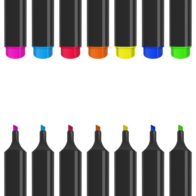 Vector realistic multi-colored markers on white background, vector illustration