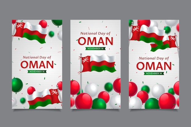 Vector realistic national day of oman instagram stories collection