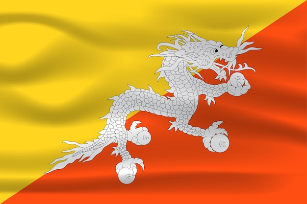 The realistic national flag of bhutan