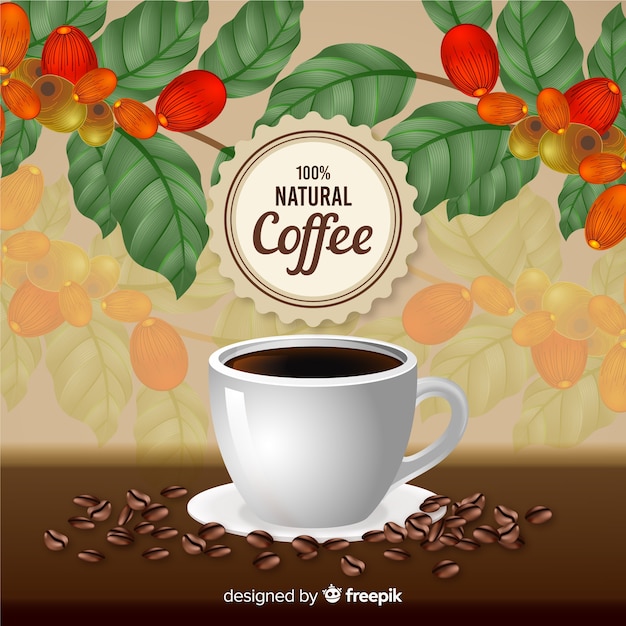 Vector realistic natural coffee ad in vintage style