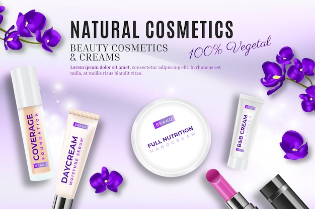 Vector realistic natural ingredients cosmetic ad