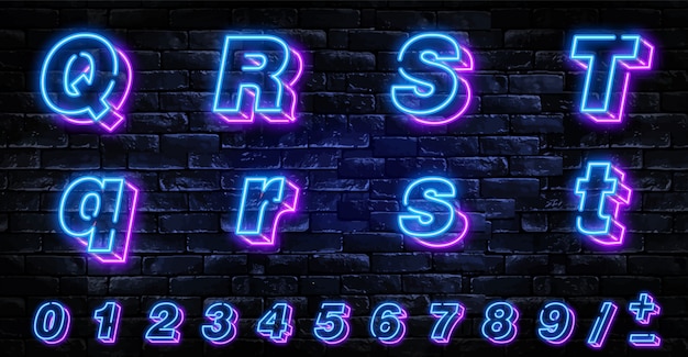 Realistic neon letters set over dark brick wall