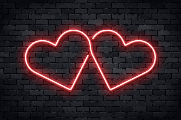 Vector realistic neon sign of hearts for valentine's day