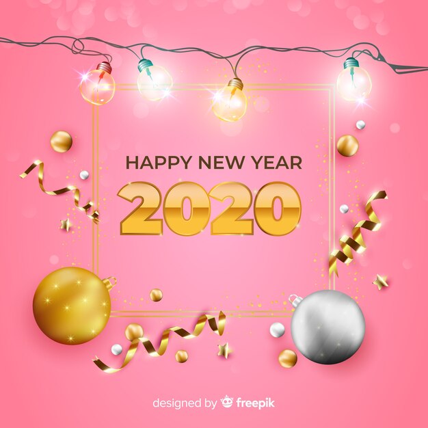 ピンクの背景に現実的な新年2020