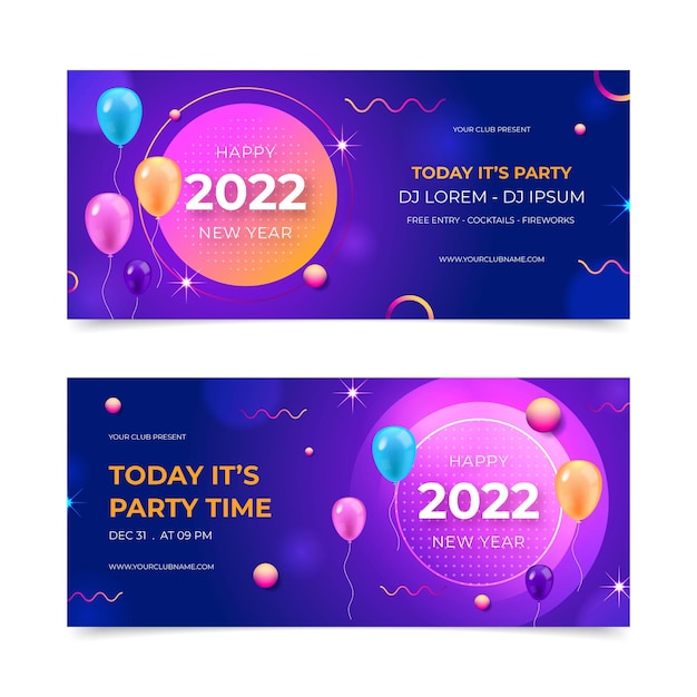 Realistic new year horizontal banners set