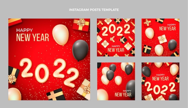 Collezione realistica di post di instagram di capodanno