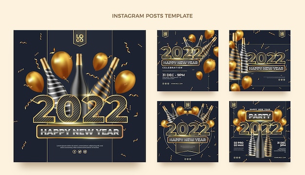 Vettore collezione realistica di post di instagram di capodanno