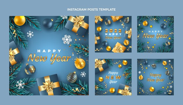 Realistic new year instagram posts collection