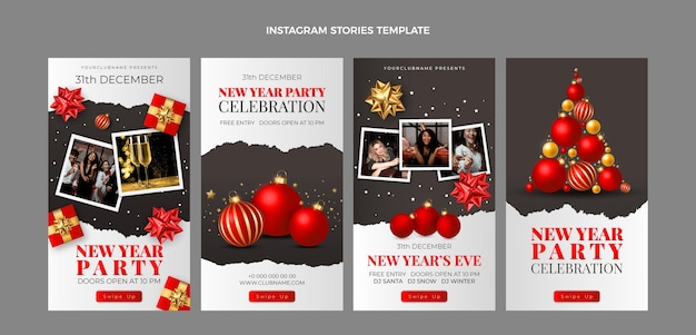 Vector realistic new year instagram stories collection