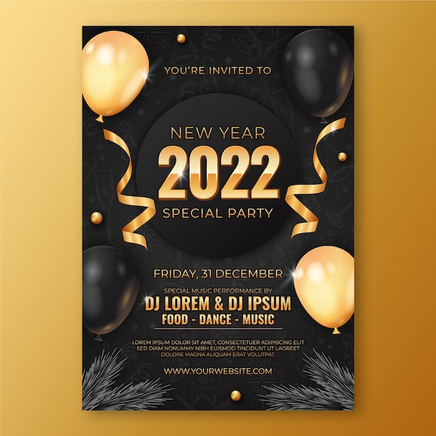 Realistic new year invitation template