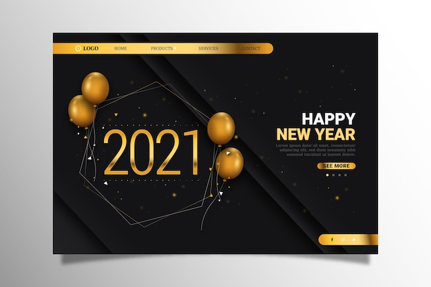 Realistic new year landing page template