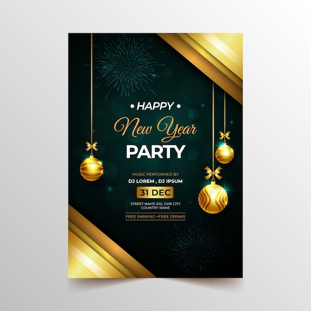 Realistic new year party flyer template