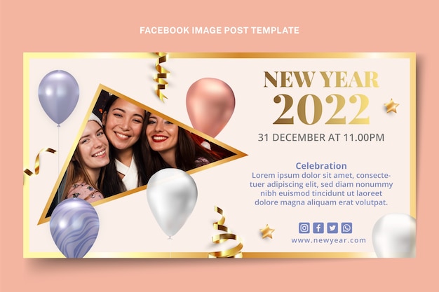 現実的な新年のソーシャルメディア投稿テンプレート