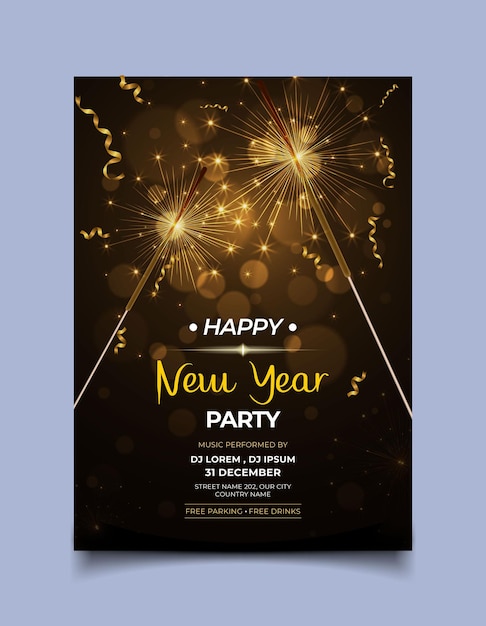 Realistic new year vertical poster template
