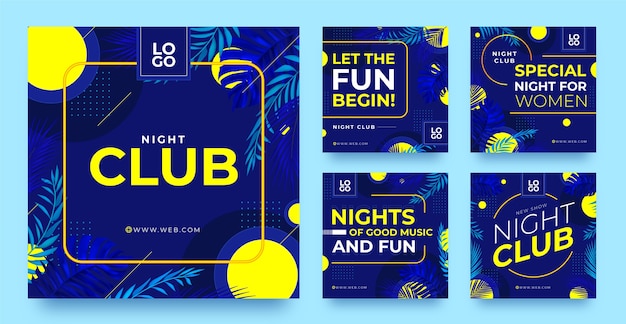 Vector realistic night club instagram posts