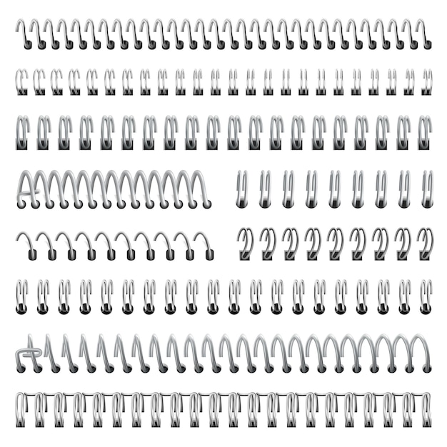 ベクトル カレンダーとノートパッドのための現実的なノートブック鉄のスパイラル バインダーリング 紙金属のスプリングを隔離した3d銀のカバー ワイヤーリング バインダースパイラル鉄のベクトルセット ノートパッドのイラスト