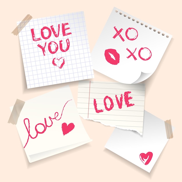 realistic notes paper with love message love note template with tape vector illustration