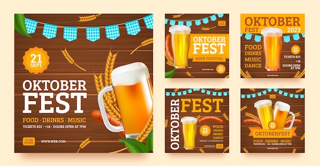 Vector realistic oktoberfest instagram posts collection