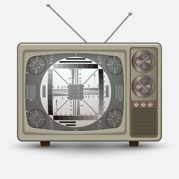 Vector realistic old vintage tv. retro televesion with no signal test. illustration on white background