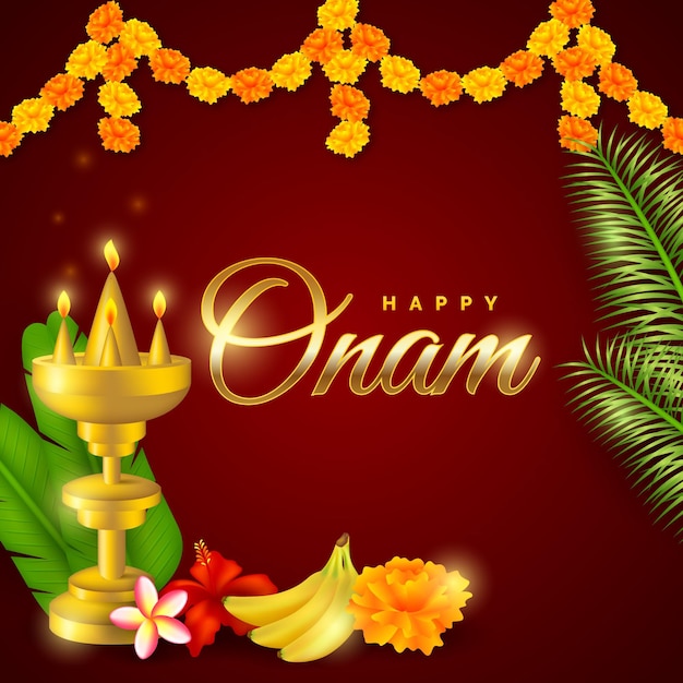 Realistic onam background with greeting