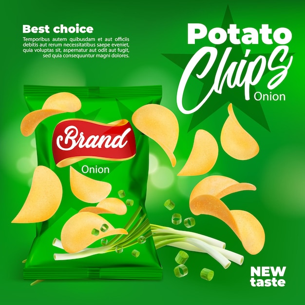 Realistic onion flavored potato chips snack