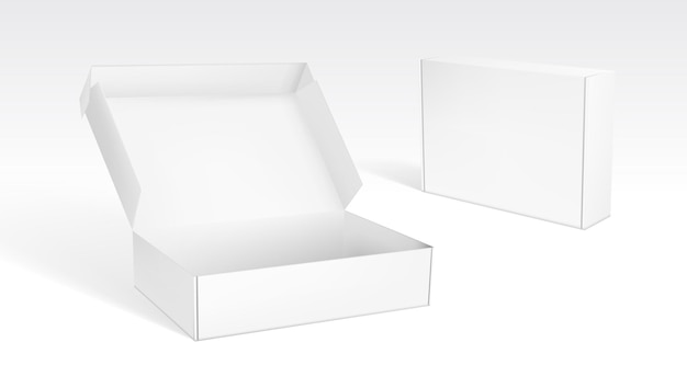 Vector realistic open and closed blank packaging boxes