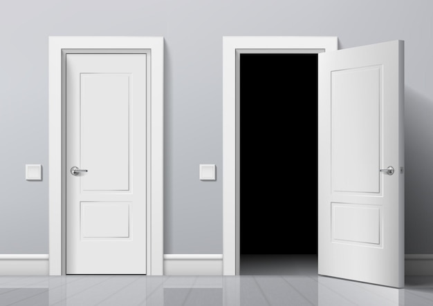 Realistic Open And Closed White Entrance Doors