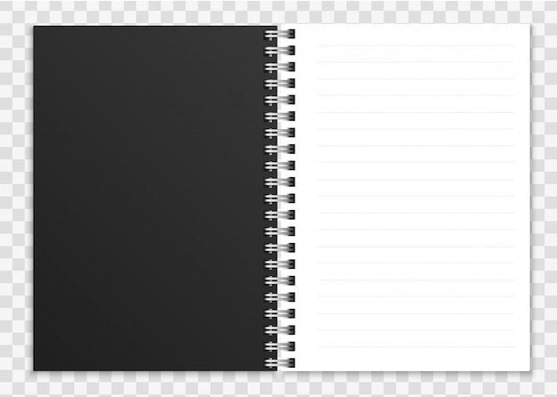 現実的な開いているノートブック。リングスパイラルバインドページとカバーイラスト付きのメモ帳またはコピーブック