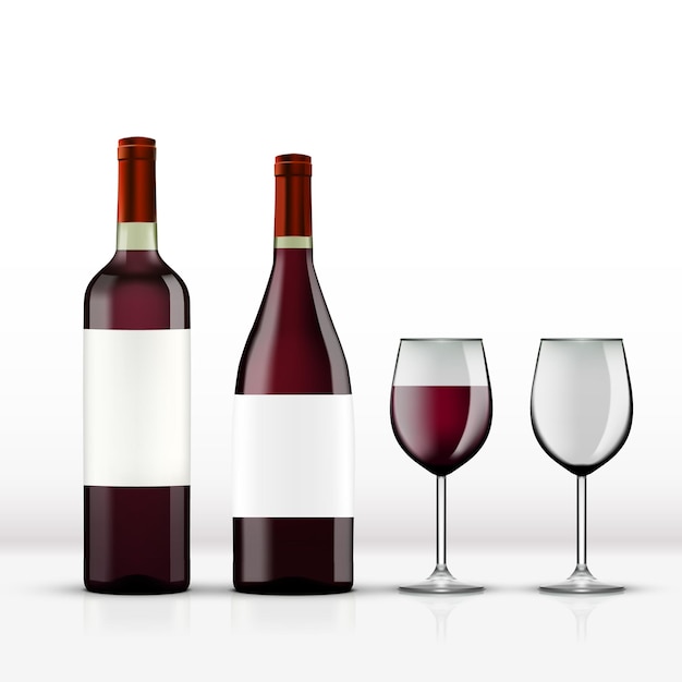 Realistic Open Red Wine Bottle With Wine Glass Isolated On White