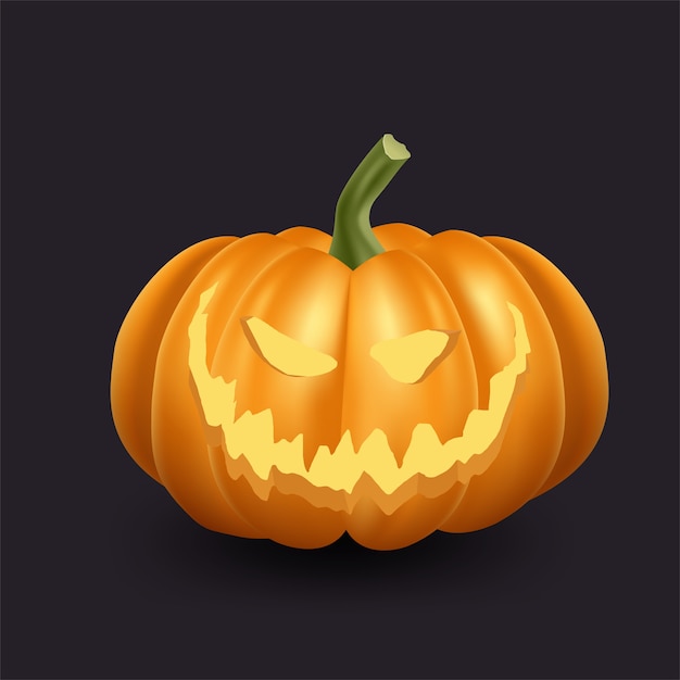 Vector realistic orange pumpkin illustration. halloween scary pumpkin with smile and happy face.