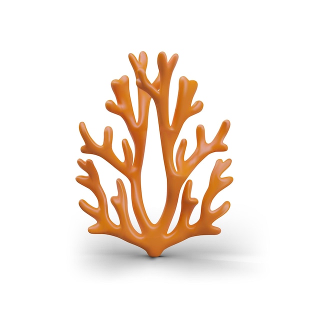 Vector realistic orange underwater coral plant on white background