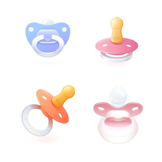 realistic pacifier soother for newborn baby 3d plastic dummies soft rubber or silicone nipple newborns accessories infant child kid boy girl toddler exact vector illustration
