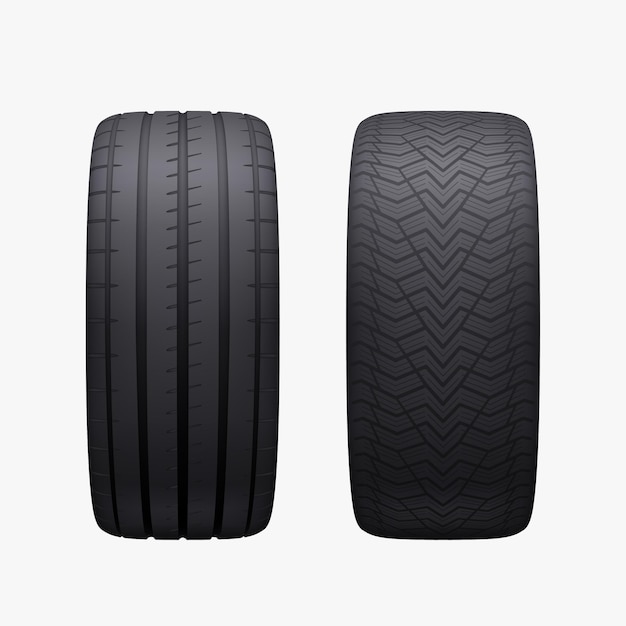 Realistic pair car tires isolated winter and summer season