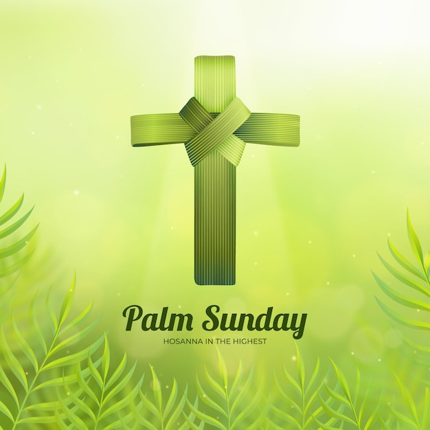 Realistic palm sunday illustration with cross