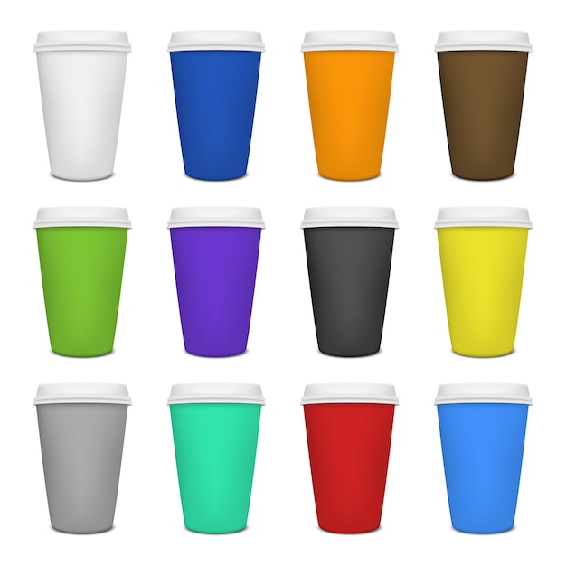 Vector realistic paper coffee cup set.