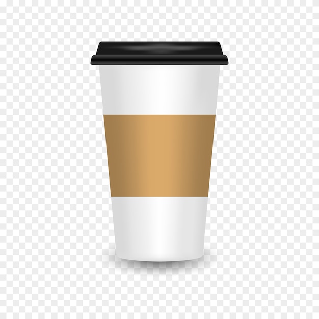 Vector realistic paper coffee cup with reflection. empty coffee cup mockup on transparent background