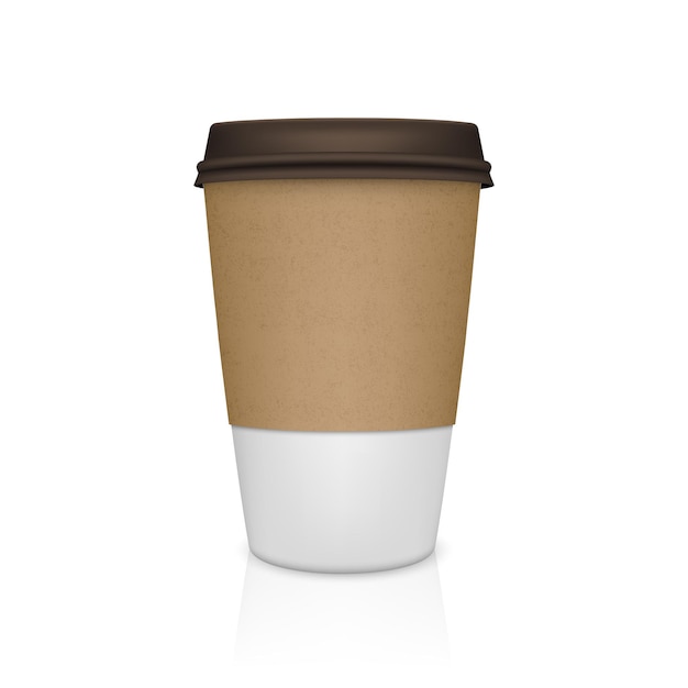 Realistic paper coffee cup with reflection