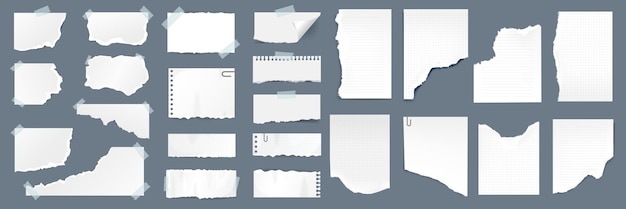 Vector realistic paper scraps with torn edges ripped lined paper strips collection vector illustration