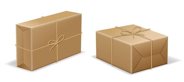 realistic parcel box wrapped in brown paper 3d illustration