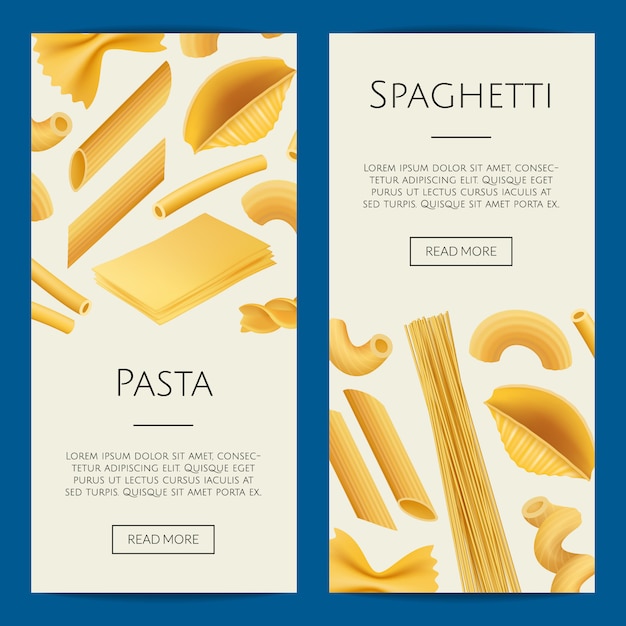 Vector realistic pasta types banner template set