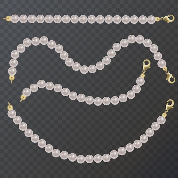 Vector realistic pearl bead chain pearl necklace on dark background