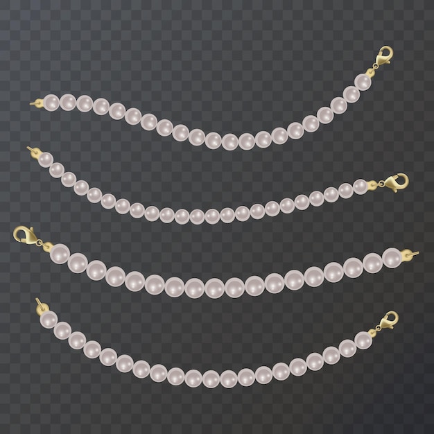 Realistic pearl bead chain pearl necklace on dark background