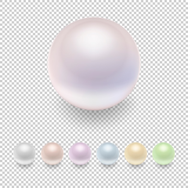 Realistic pearl icon set, variegated colors.