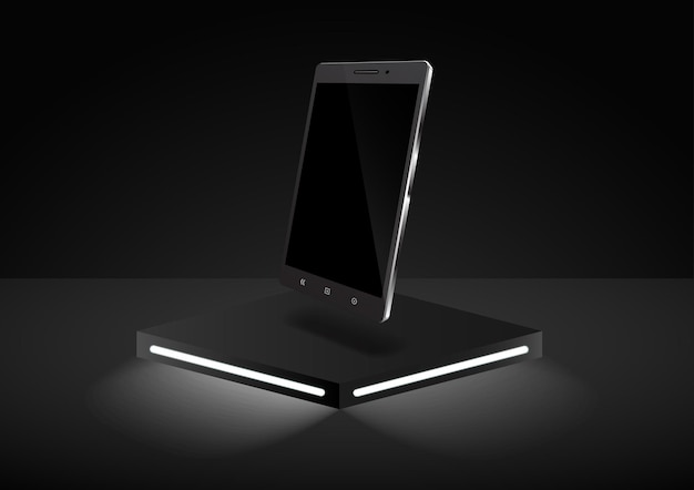 Vector realistic pedestal scene for product display with modern smartphone simulation 3d vector