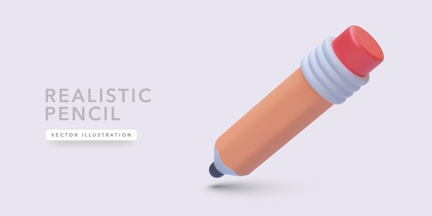 Vector realistic pencil icon with shadow isolated on light background vector illustration