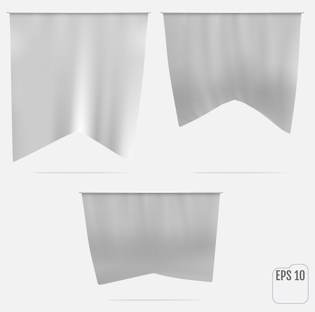 Vector realistic pennant. 3d white flag. vector mockup.