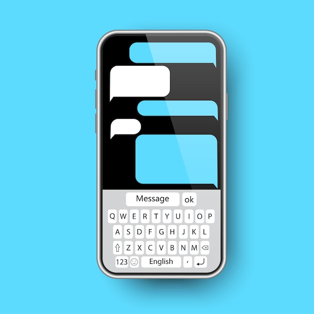 Realistic phone messages Internet network Screen social media Vector illustration