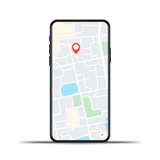 Telefono realistico con mappa gps su sfondo bianco